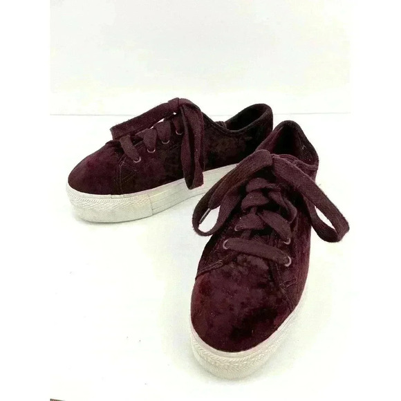 VTG Women's Burgundy Velour Platform Sneakers Sz 7 90's Y2K No Parking - Picture 6 of 12